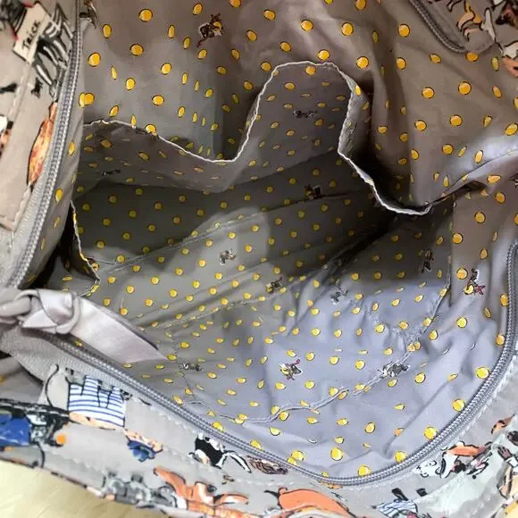 VERA BRADLEY Rare Gray Multi HOWL-O-WEEN Halloween Dogs Zip Top Cotton VERA Tote - Picture 7 of 16